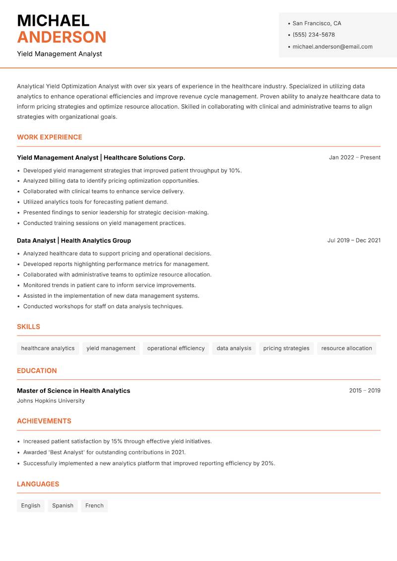Yield Optimization Analyst resume template — Modern Professional