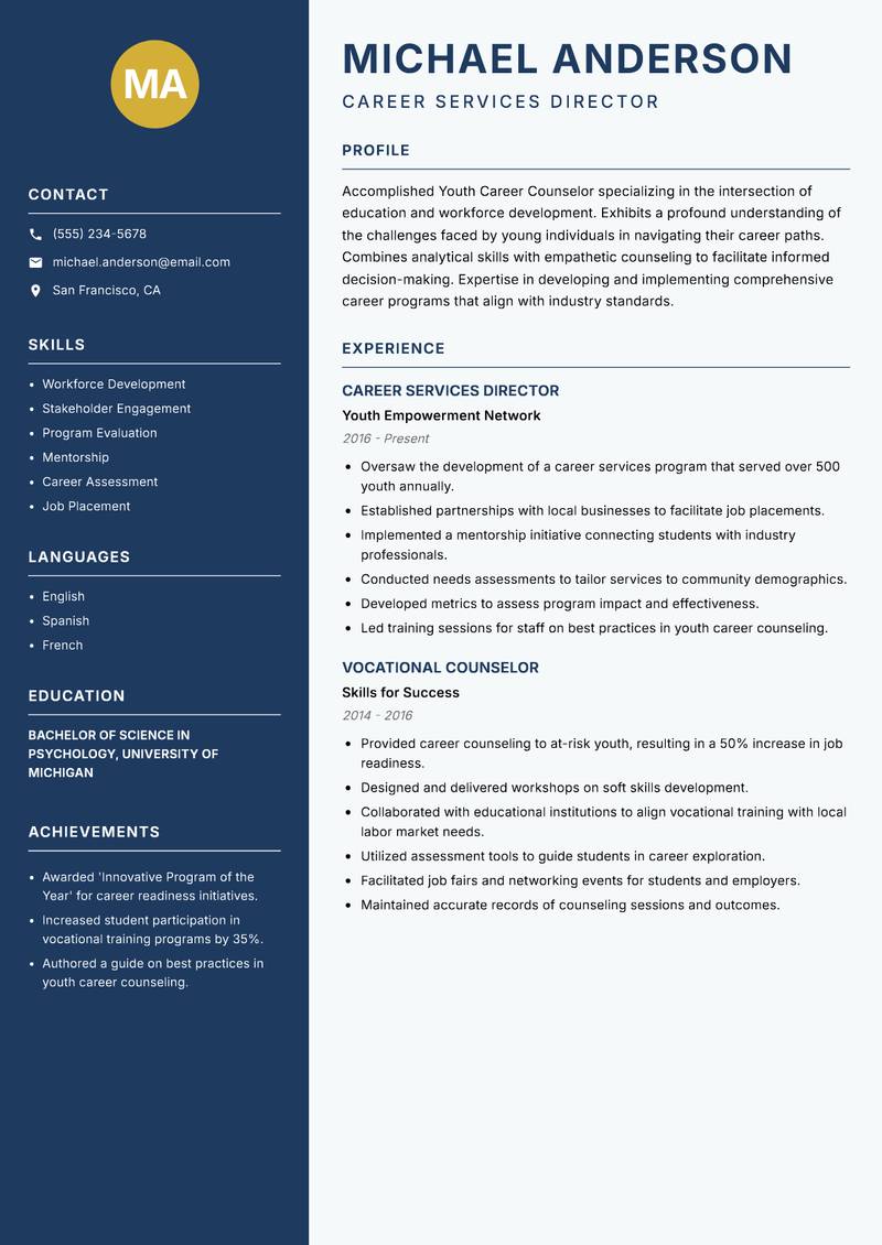 Youth Career Counselor resume template — Classic Clean