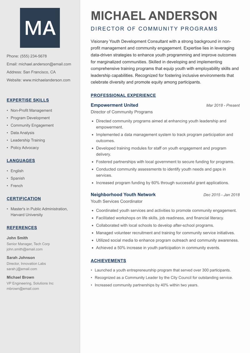 Youth Development Consultant resume template — Creative Minimal