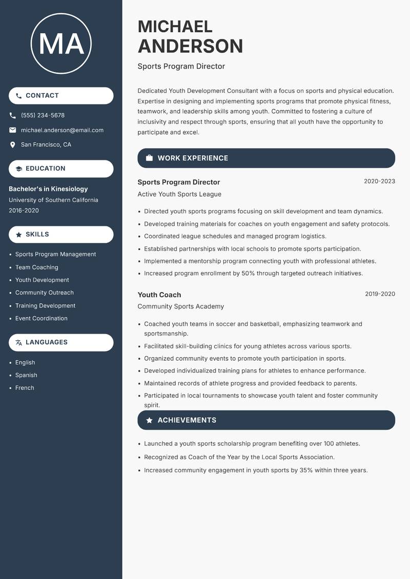 Youth Development Consultant resume template — Compact