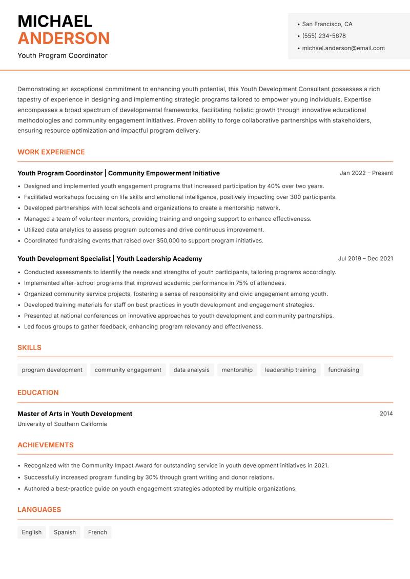 Youth Development Consultant resume template — Modern Professional