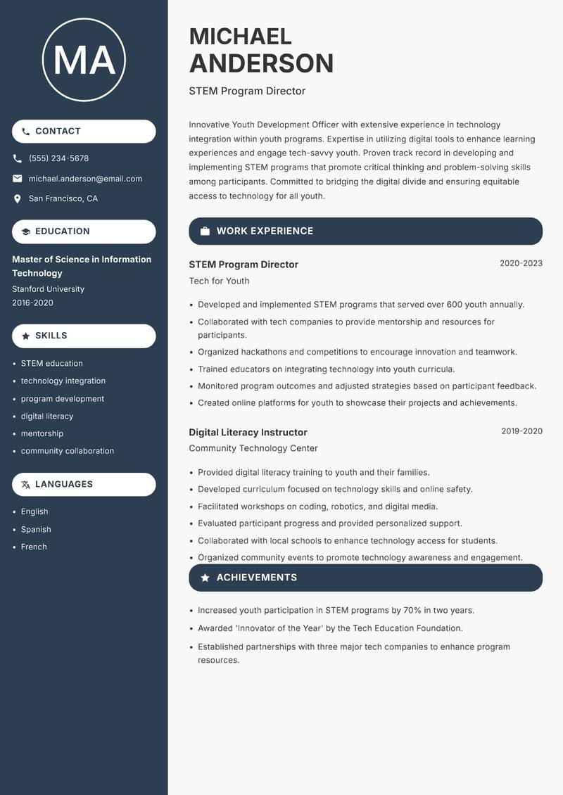 Youth Development Officer resume template — Compact
