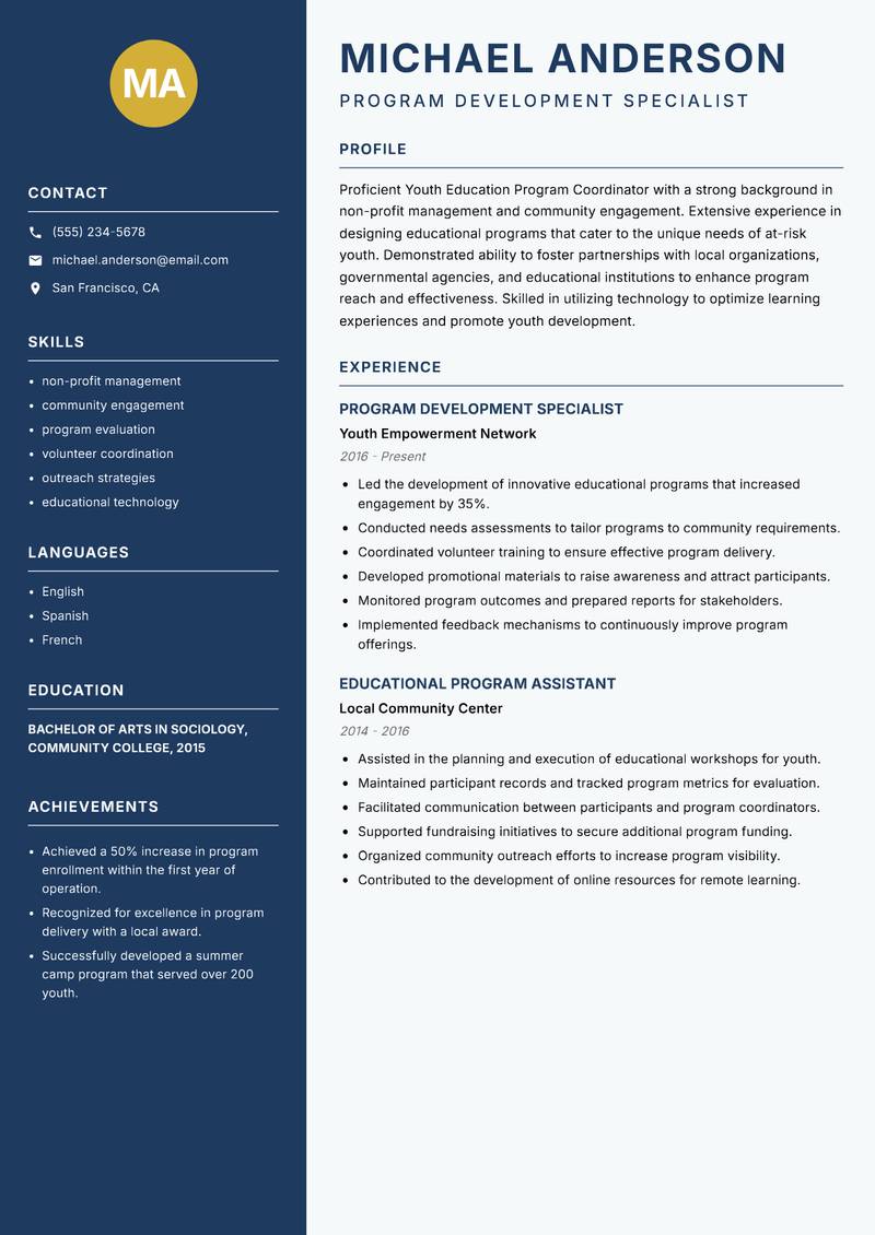 Youth Education Program Coordinator resume template — Classic Clean