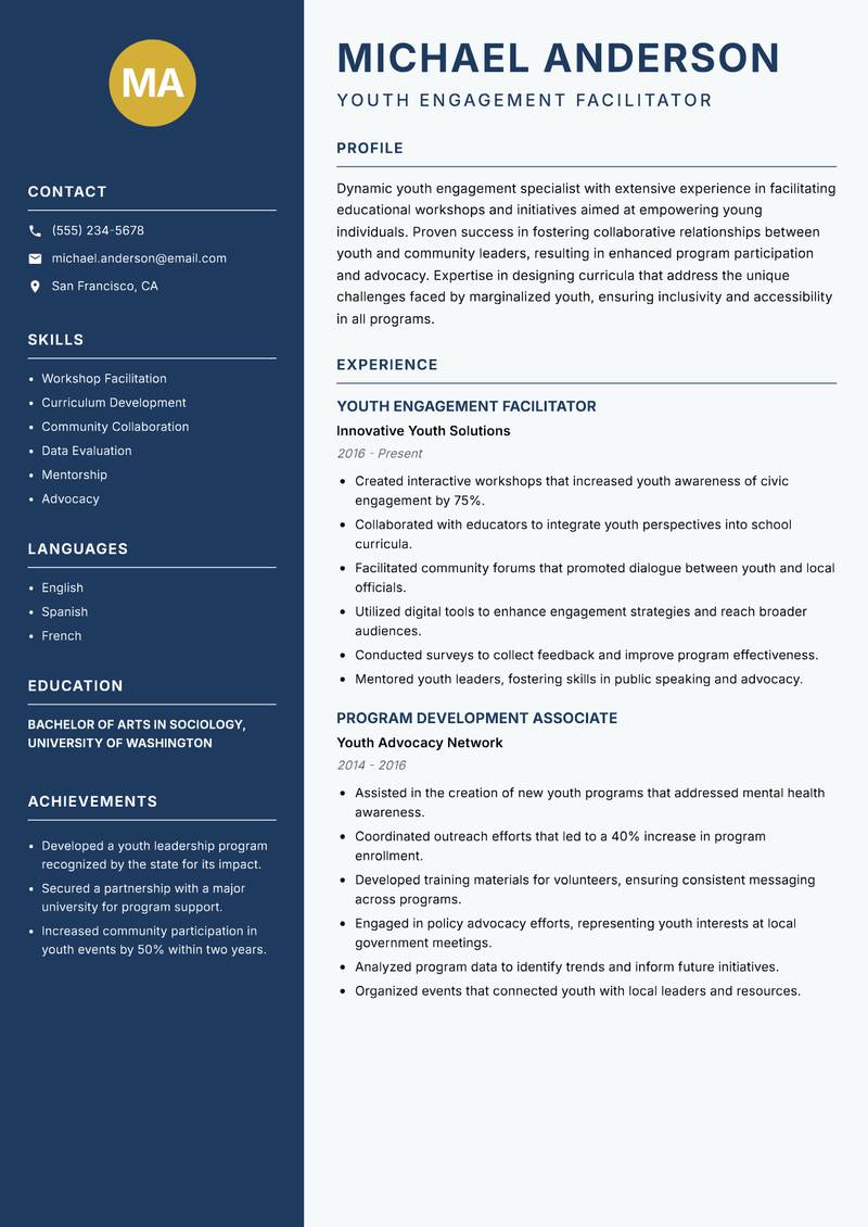 Youth Engagement Specialist resume template — Classic Clean