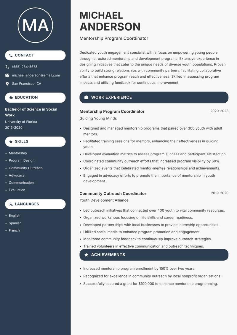Youth Engagement Specialist resume template — Compact