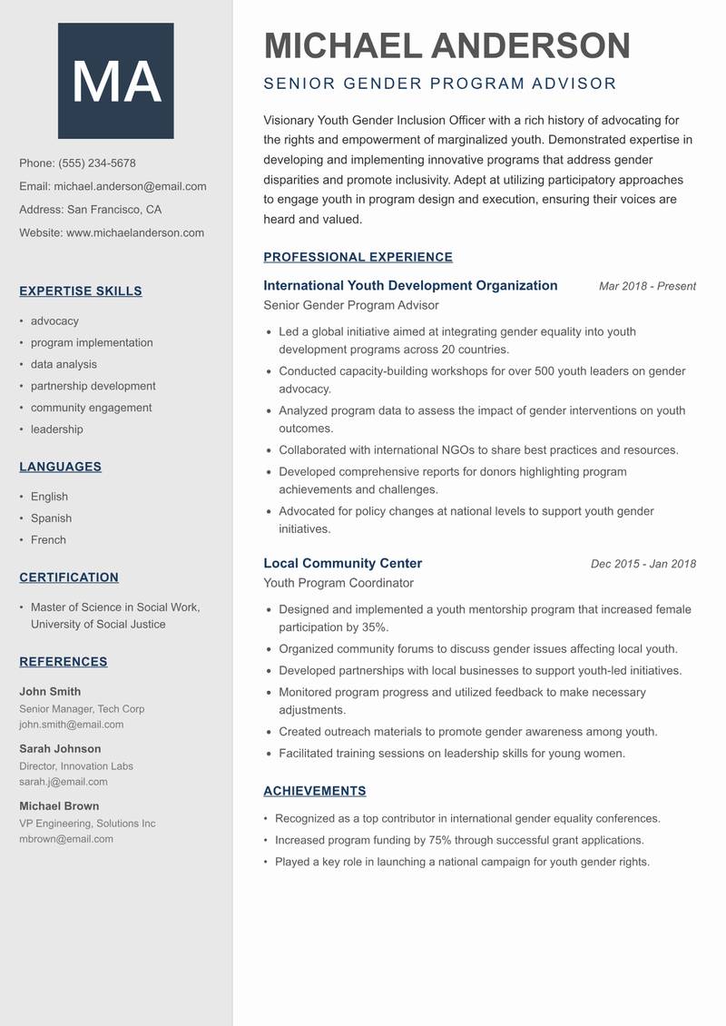 Youth Gender Inclusion Officer resume template — Creative Minimal