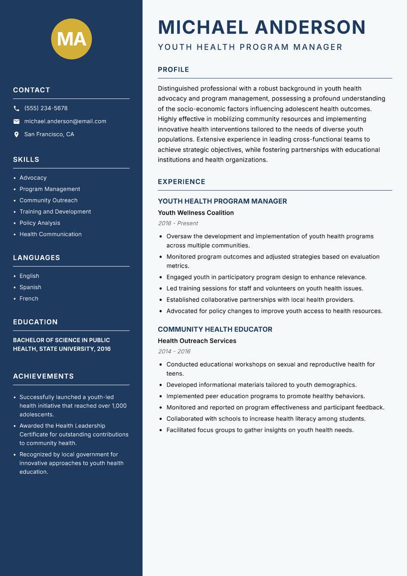 Youth Health Program Officer resume template — Classic Clean