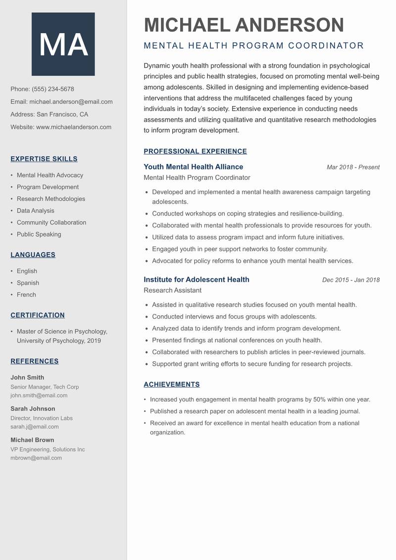 Youth Health Program Officer resume template — Creative Minimal
