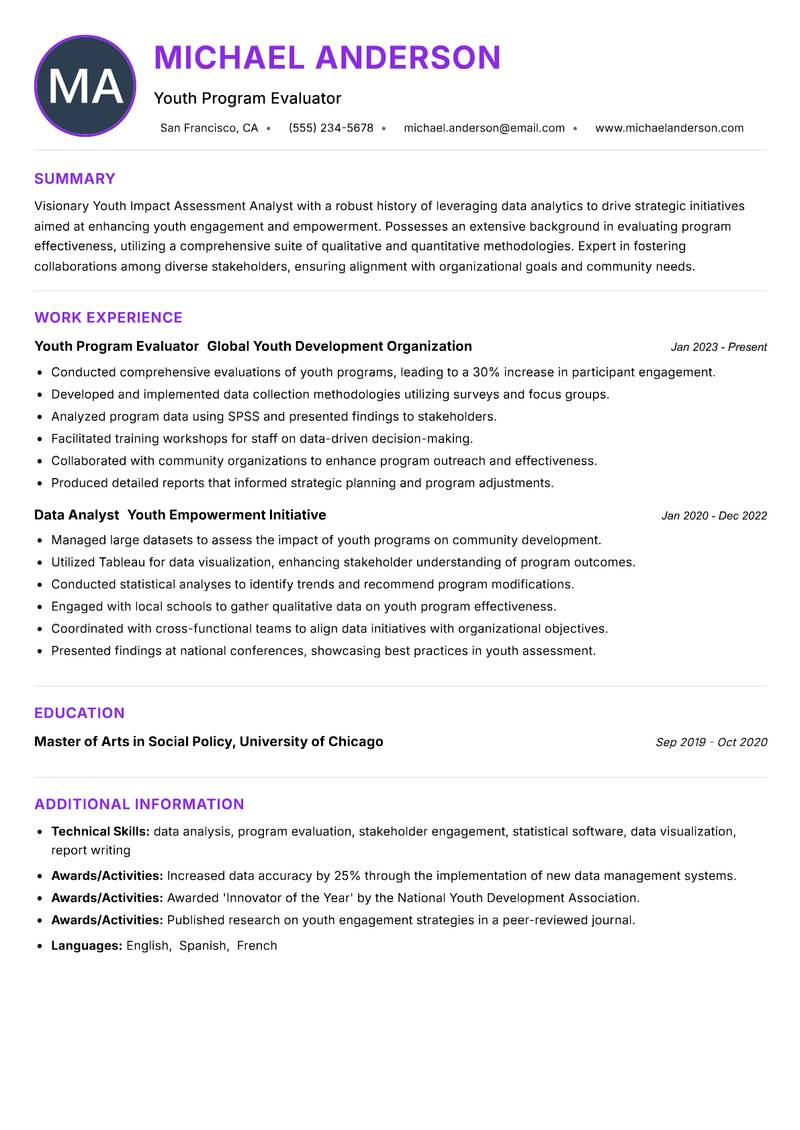 Youth Impact Assessment Analyst resume example — ATS-friendly template