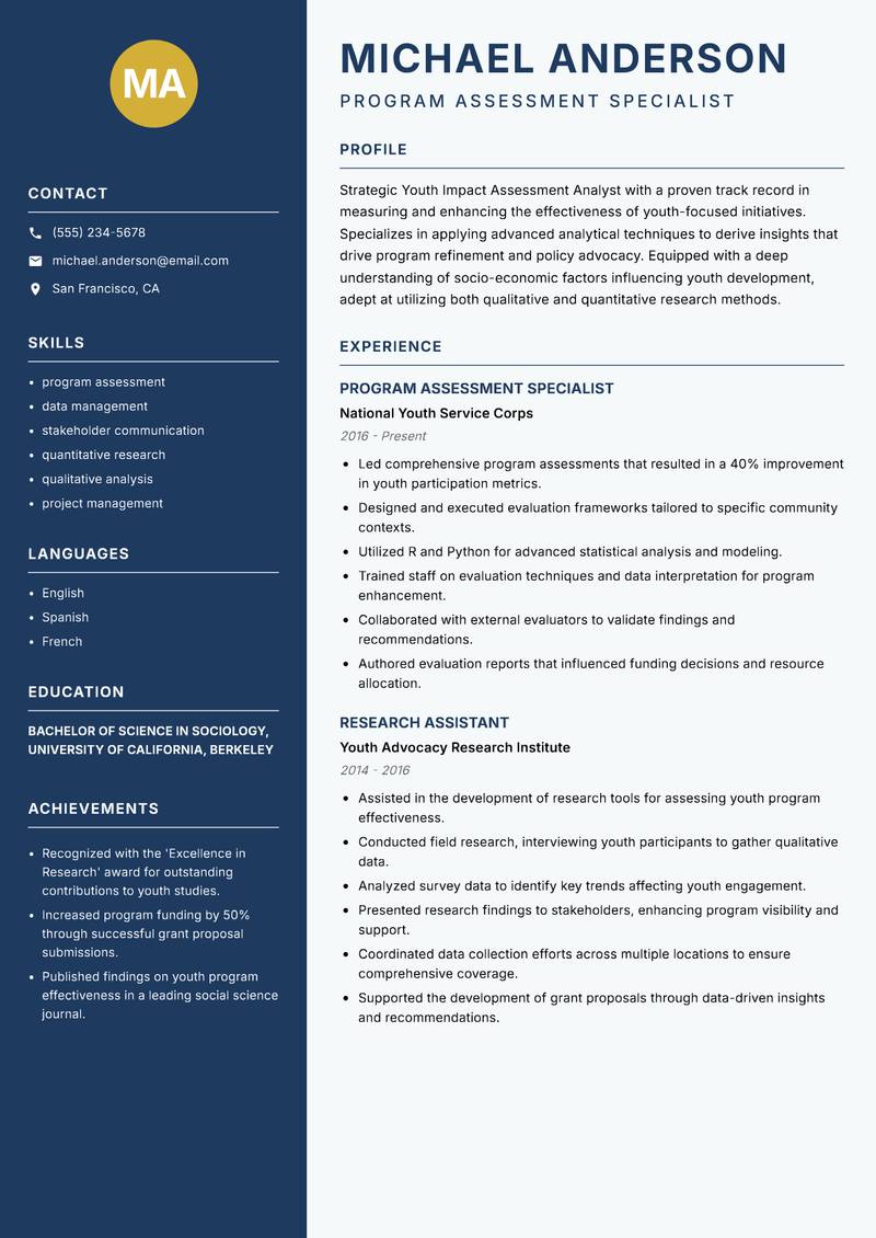 Youth Impact Assessment Analyst resume template — Classic Clean