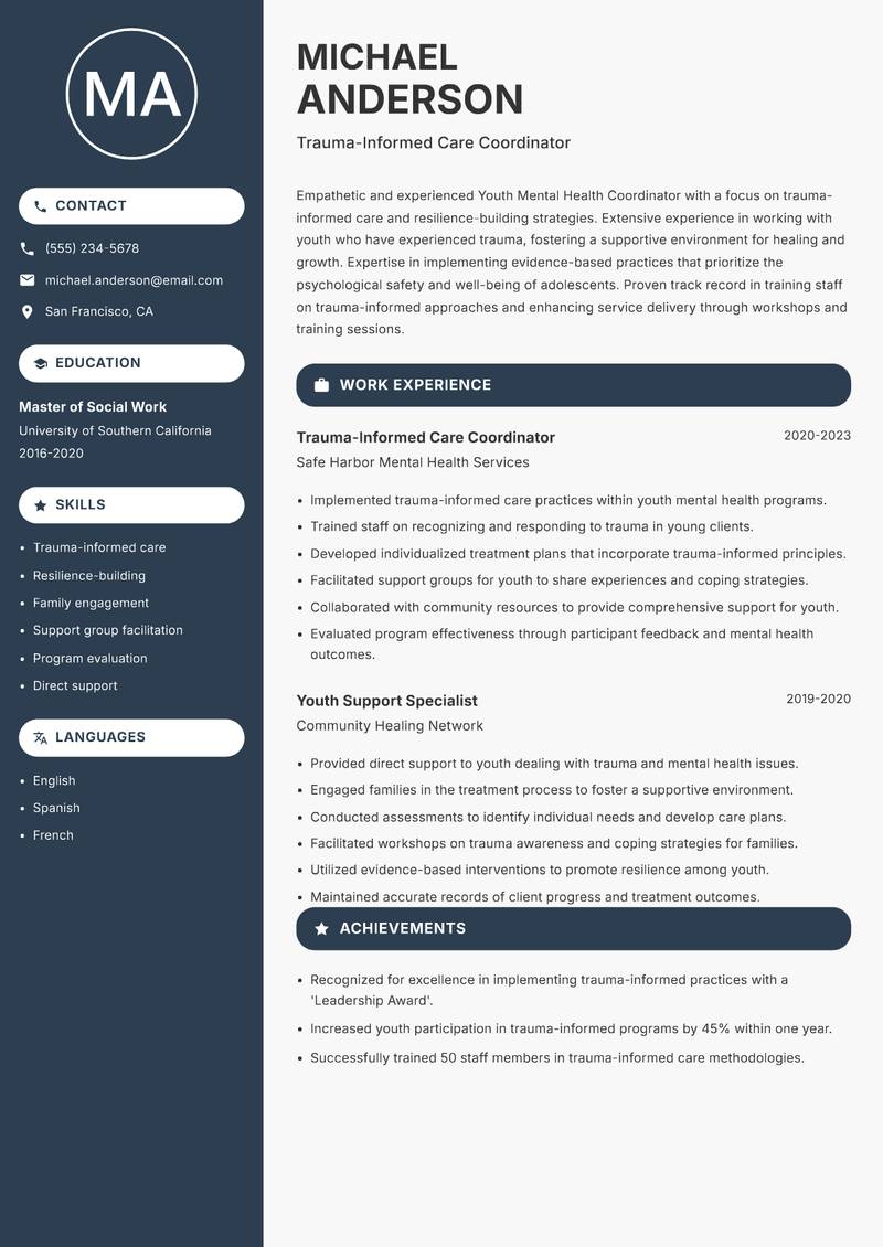 Youth Mental Health Coordinator resume template — Compact