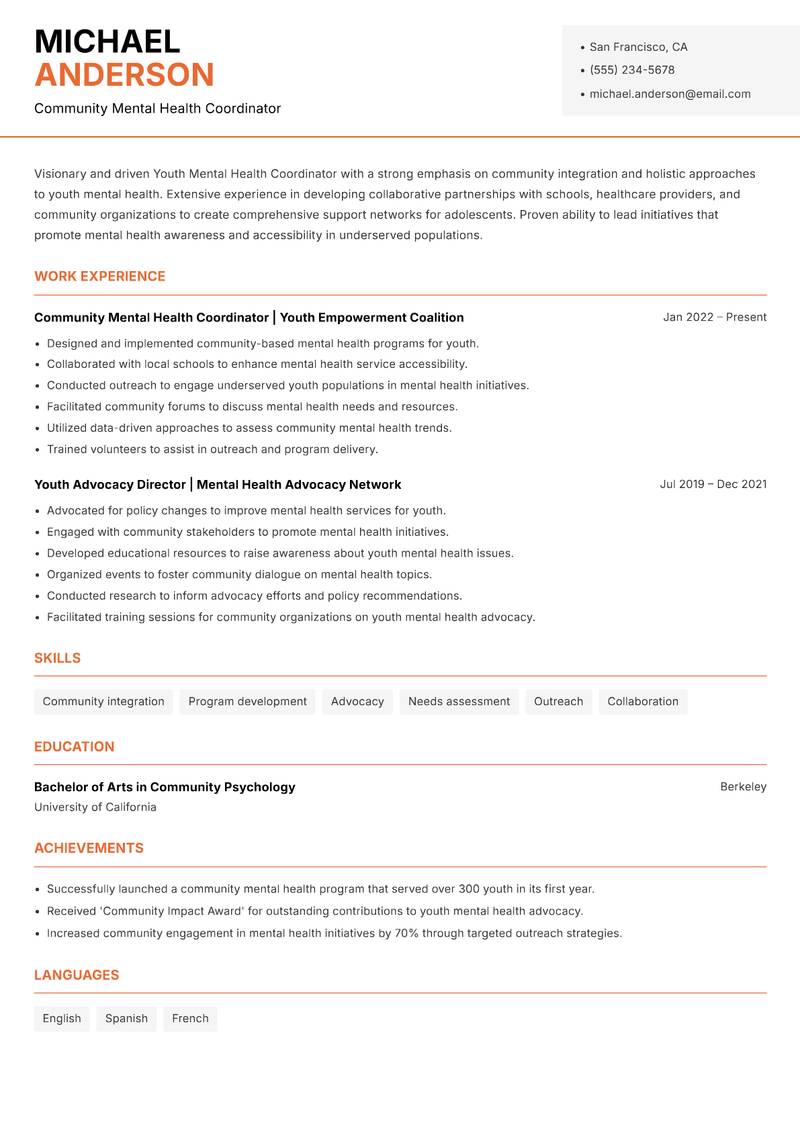 Youth Mental Health Coordinator resume template — Modern Professional