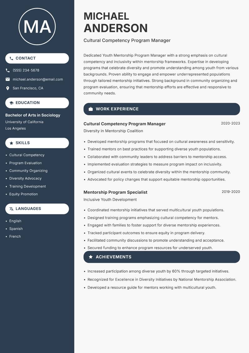 Youth Mentorship Program Manager resume template — Compact
