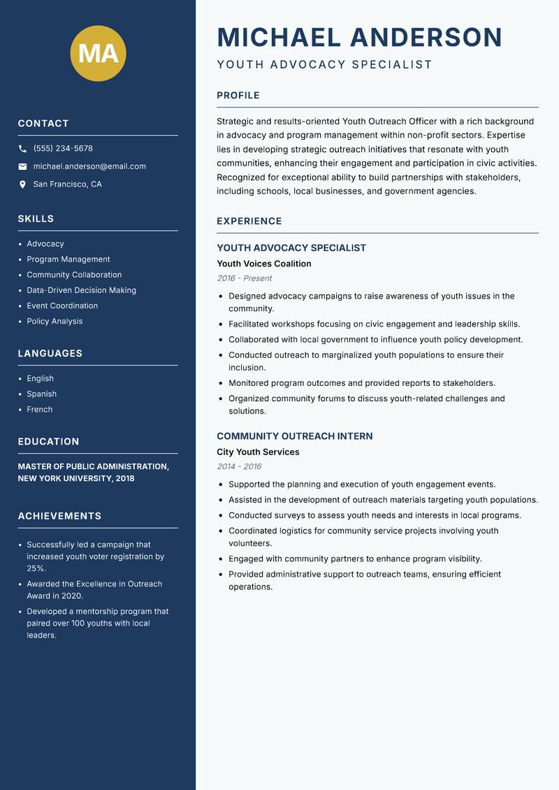 Youth Outreach Officer resume template — Classic Clean