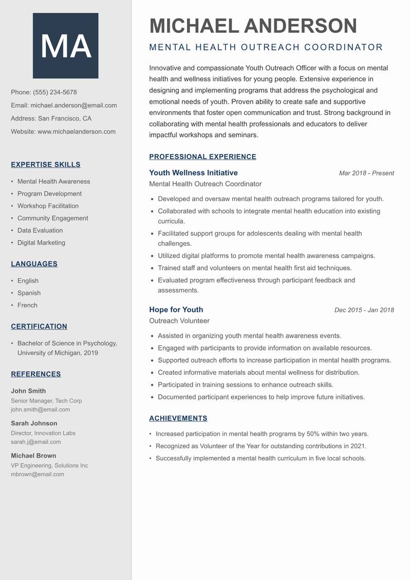 Youth Outreach Officer resume template — Creative Minimal