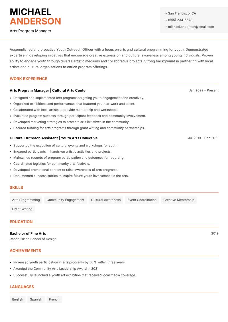 Youth Outreach Officer resume template — Modern Professional
