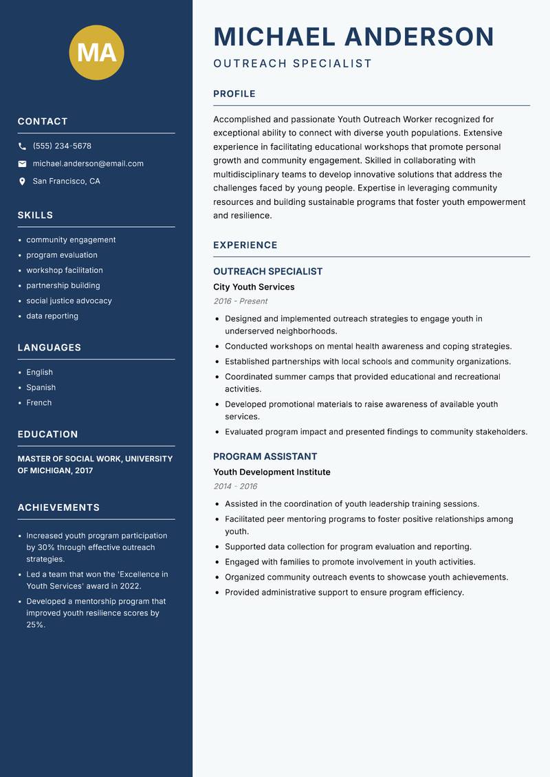 Youth Outreach Worker resume template — Classic Clean
