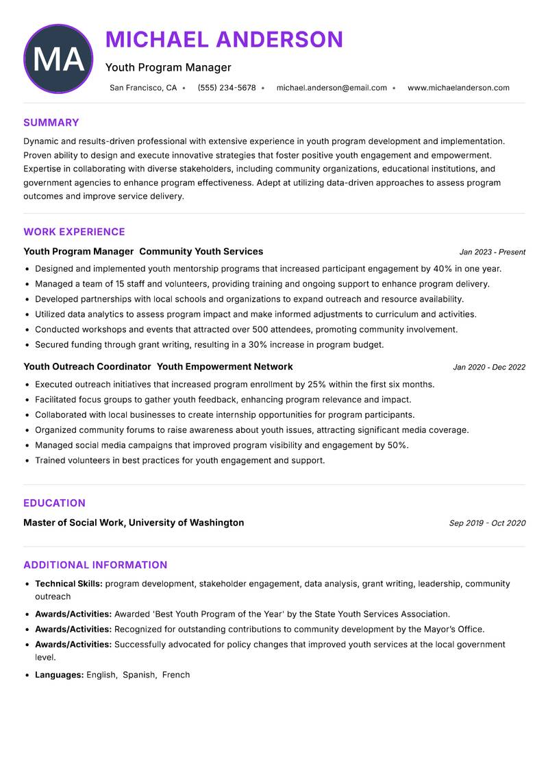 Youth Program Consultant resume example — ATS-friendly template