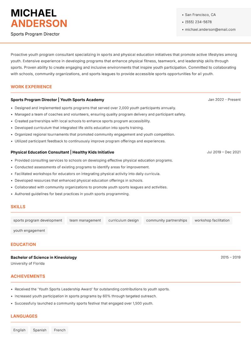 Youth Program Consultant resume template — Modern Professional