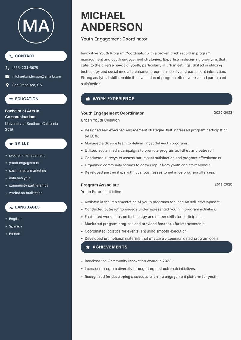 Youth Program Coordinator resume template — Compact