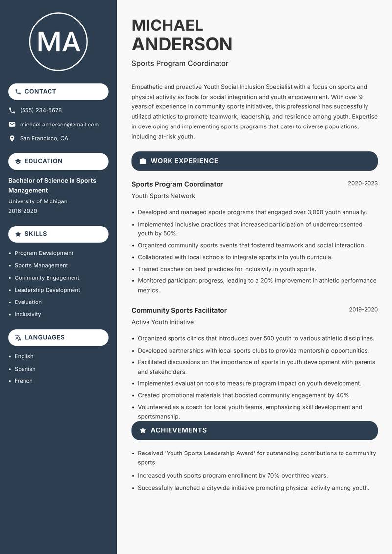 Youth Social Inclusion Specialist resume template — Compact