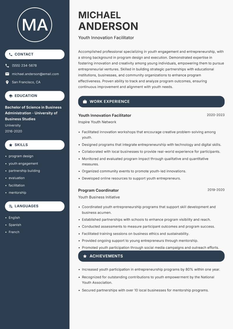 Youth Startup Support Officer resume template — Compact