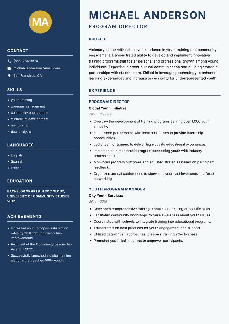 Youth Training Officer resume template — Classic Clean