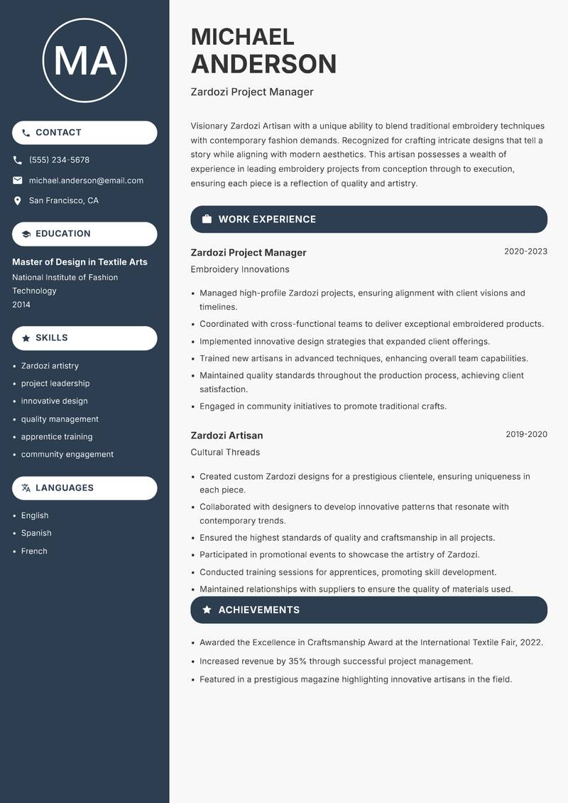 Zardozi Artisan resume template — Compact
