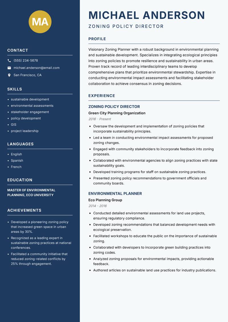 Zoning Planner resume template — Classic Clean