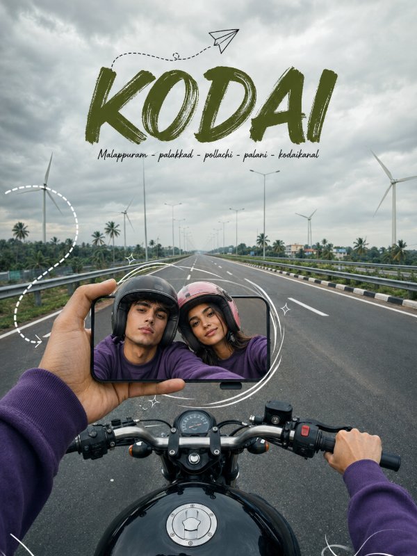 🏍️ Ride to KODAI: Epic Highway Selfie POV — AI image prompt example