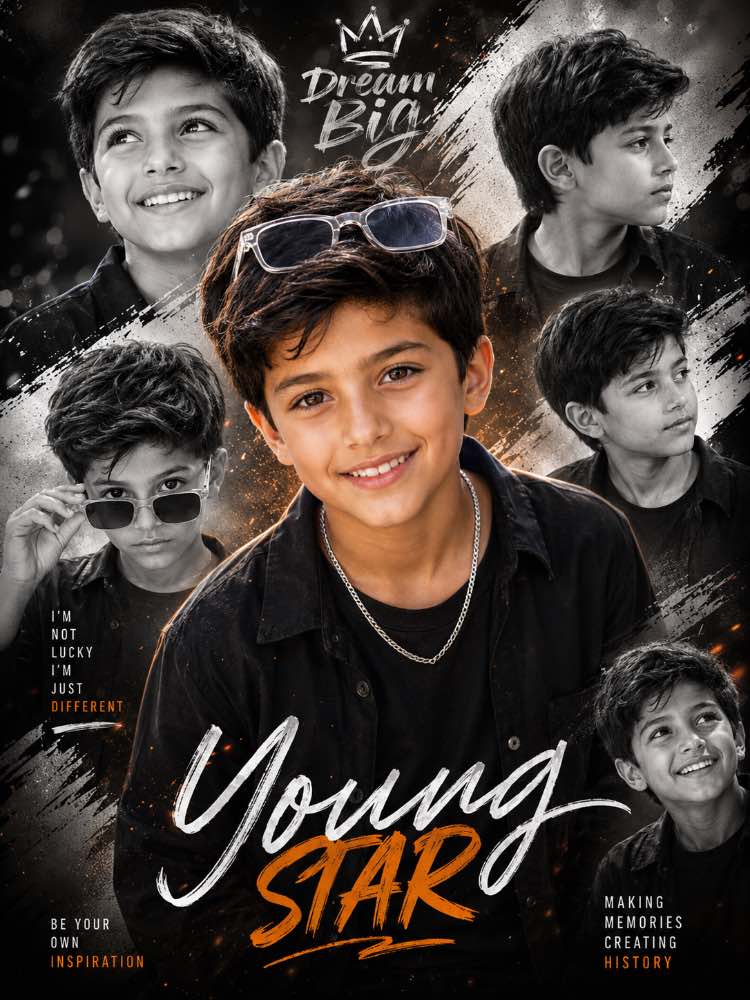 🌟 Young Star Cinematic Editorial Poster — AI image prompt example