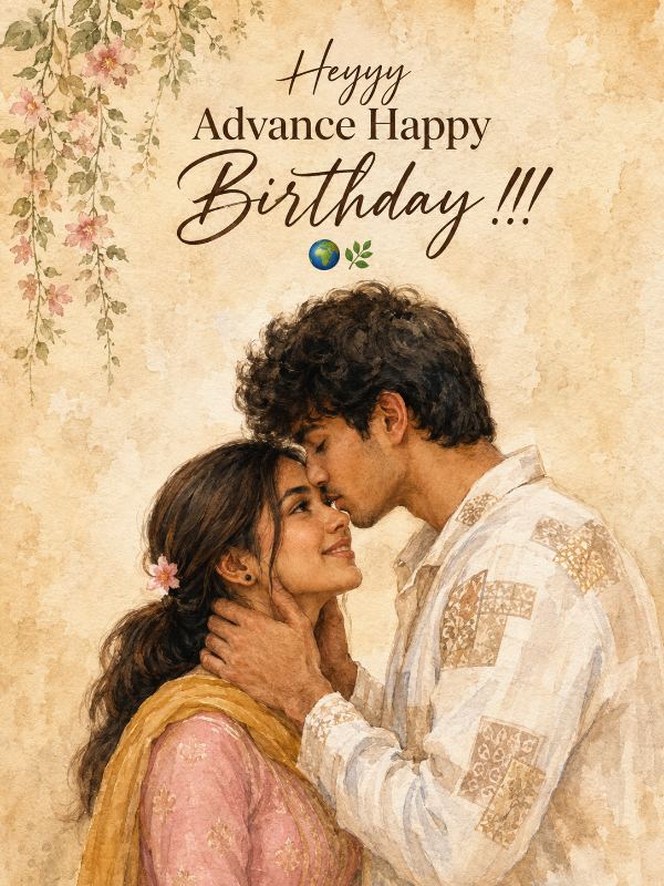 Advance Happy Birthday Watercolor Couple Portrait — AI image prompt example generated with this prompt