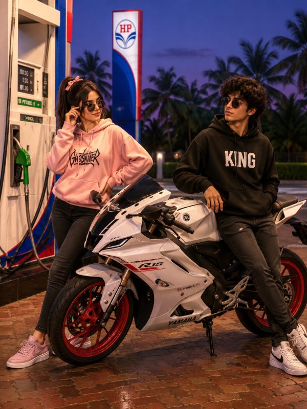 ⛽💖 Blue Hour Fuel Stop Romance — AI image prompt example generated with this prompt