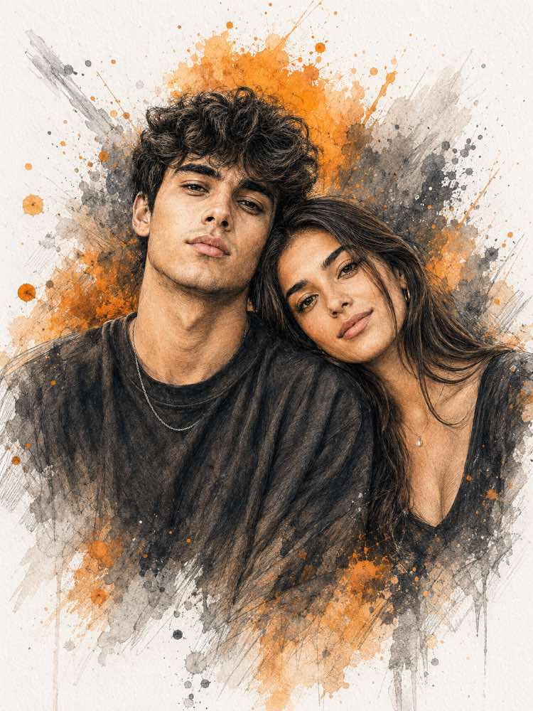 🎨 Elegant Watercolor Couple Portrait — AI image prompt example