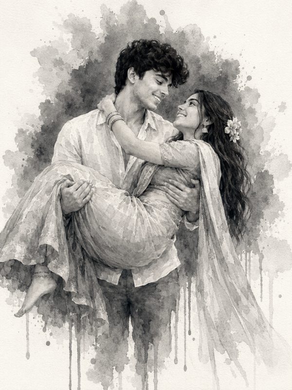 🖤 Monochrome Watercolor Love Portrait — AI image prompt example generated with this prompt