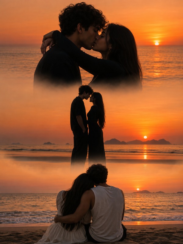 Romantic Sunset Beach Collage — AI image prompt example generated with this prompt
