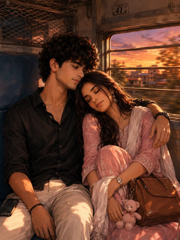 🚆 Sunset Train Love Story — AI image prompt example