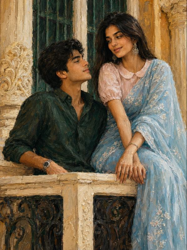 🏛️💙 Timeless Balcony Romance — AI image prompt example generated with this prompt