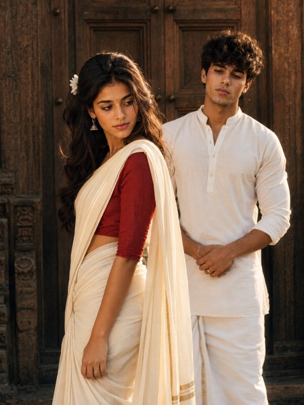 Timeless Tamil Romance | Cinematic Kerala Saree Portrait — AI image prompt example generated with this prompt