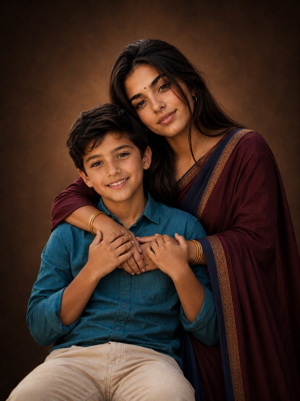 Timeless Mother & Son Studio Portrait — AI image prompt example generated with this prompt