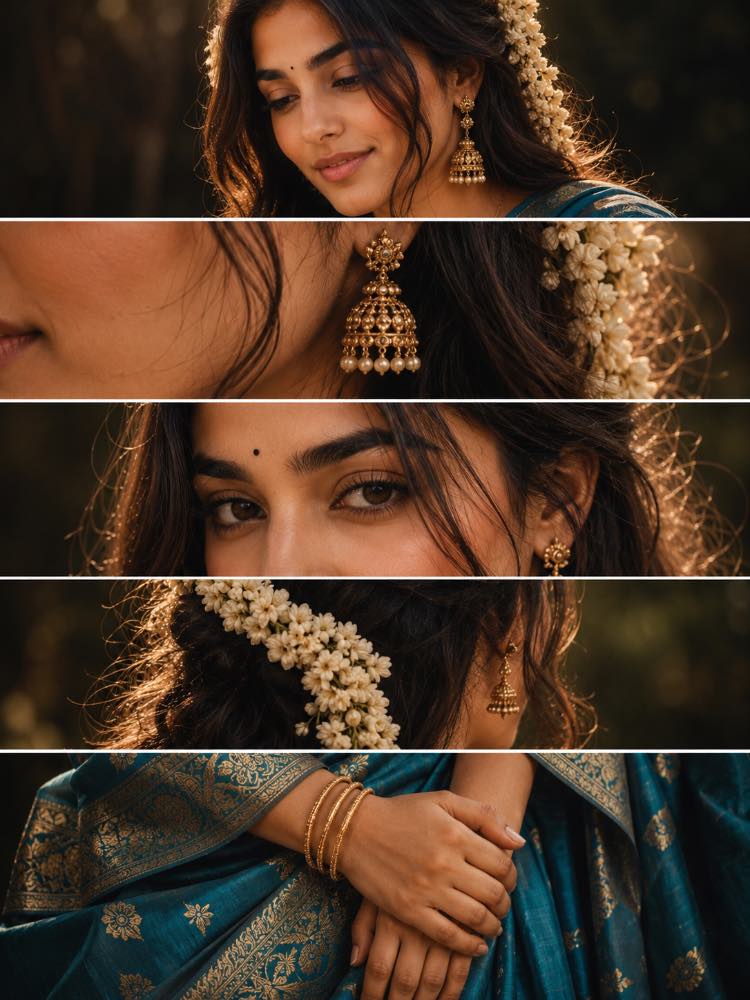 🌸 Cinematic South Indian Editorial Collage — AI image prompt example