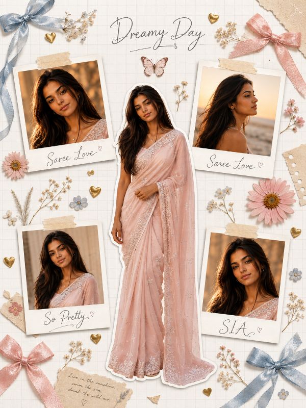 Dreamy Saree Scrapbook Collage — AI image prompt example generated with this prompt