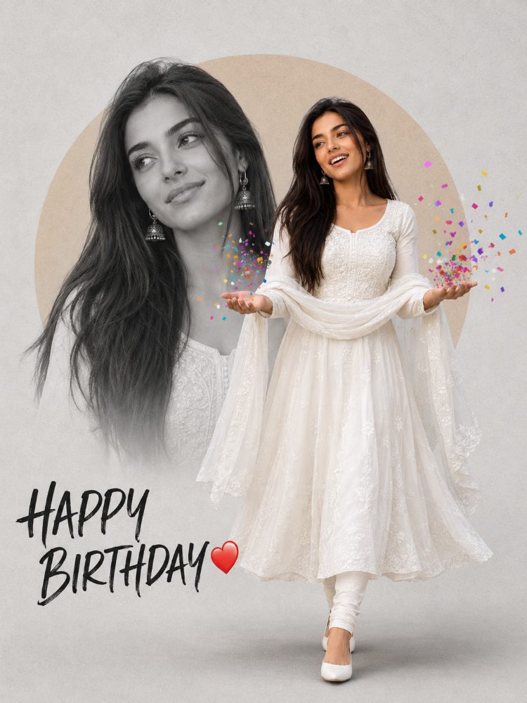 🎉 Elegant Birthday Poster with Dual Portrait Design — AI image prompt example