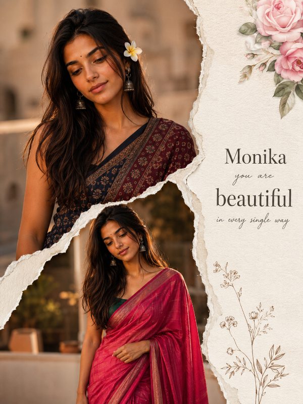 Elegant Torn Paper Saree Portrait — AI image prompt example generated with this prompt