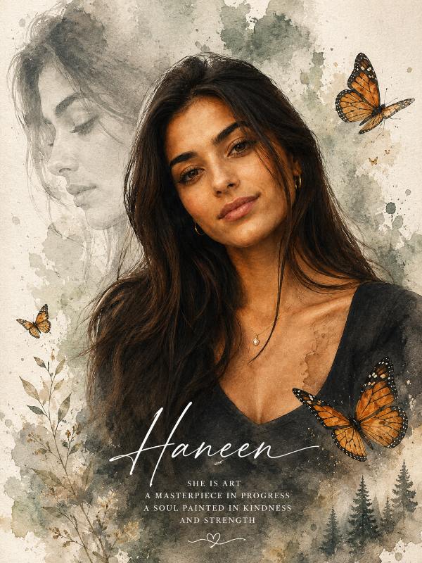 🎨 Elegant Watercolor Double-Exposure Portrait Poster — AI image prompt example generated with this prompt