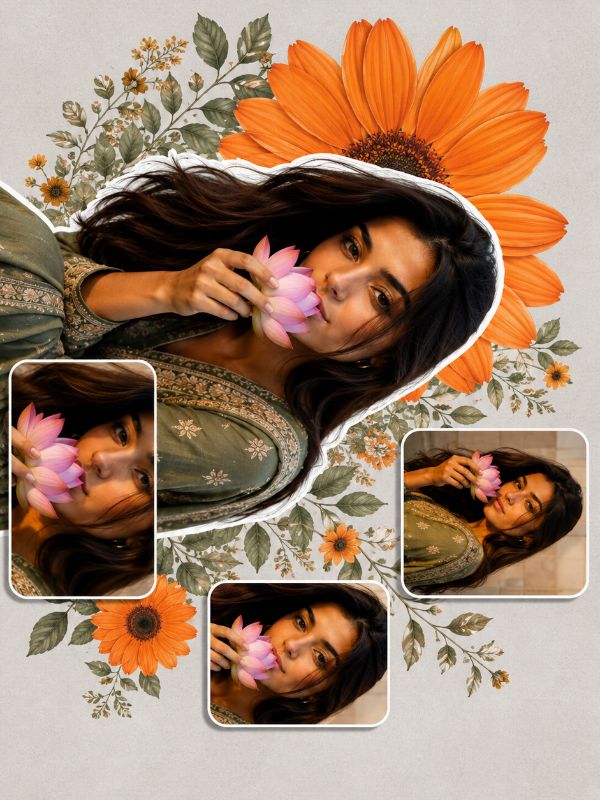 Orange Blossom Lotus Scrapbook Collage — AI image prompt example generated with this prompt