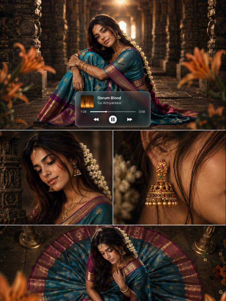 South Indian Temple Bridal Collage — AI image prompt example generated with this prompt