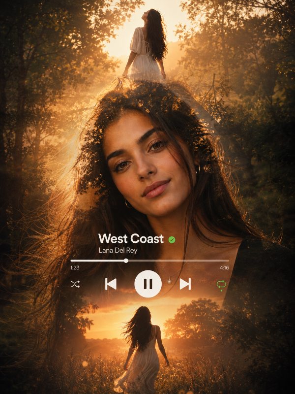 West Coast Double Exposure Poster — AI image prompt example generated with this prompt