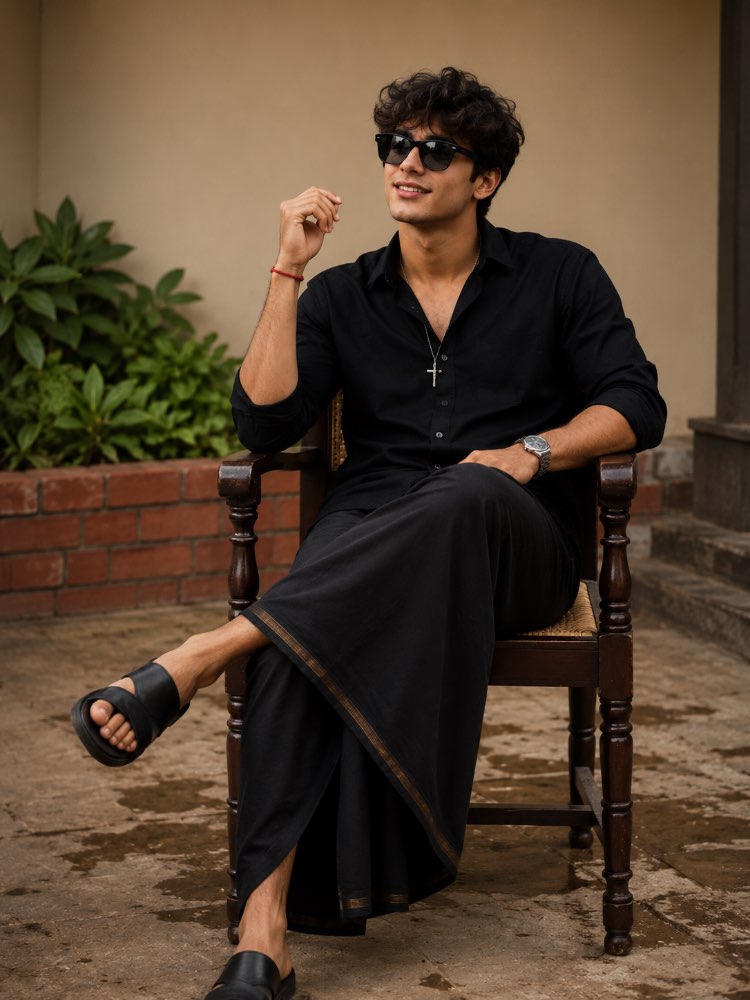 🖤 Regal Black Veshti Portrait — AI image prompt example